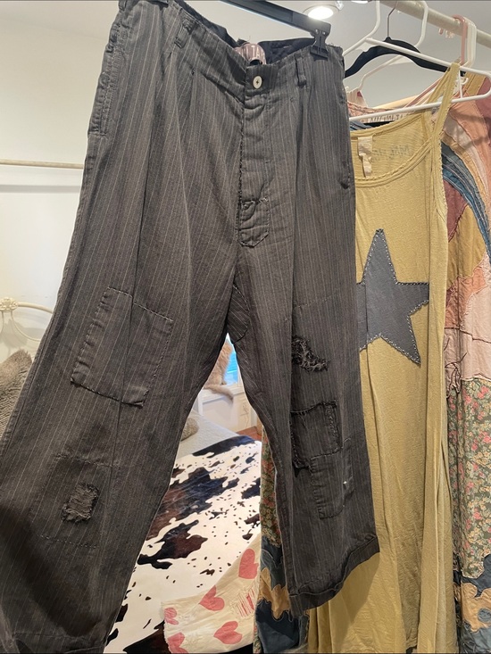 Magnolia Pearl Pants - Magnolia Pearl Black Pinstripe Distressed Wide-Leg Trousers